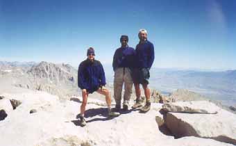 Jim, Foo'ball & Schmed on somewhat firmer ground atop Mt. Whitney